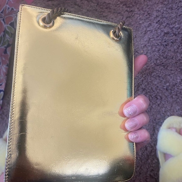 Ralph Lauren Leather Metallic Gold Mini Crossbody Bag Rope Handles Mirror - Picture 4 of 8